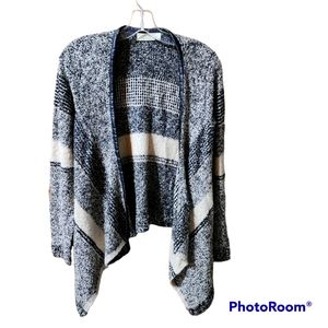 RD Style Gray & Black Boucle Knit Waterfall Front Open Cardigan Large